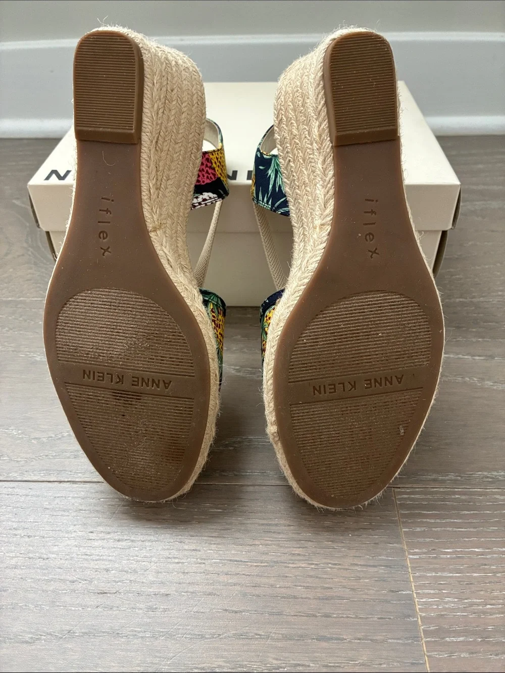 Anne Klein Navy Pineapple Print Espadrille Slingback Wedges